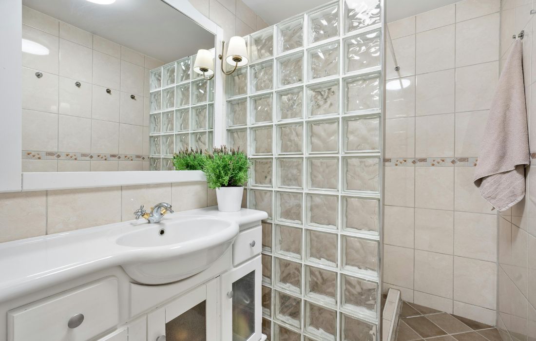 Elevate Your Bathroom Style with a 6x6x4 Glass Block Feature